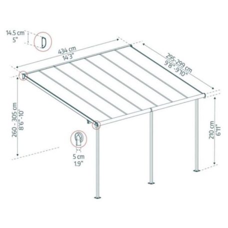 Terasztető Capri 10x14 szürke 2,99x4,34